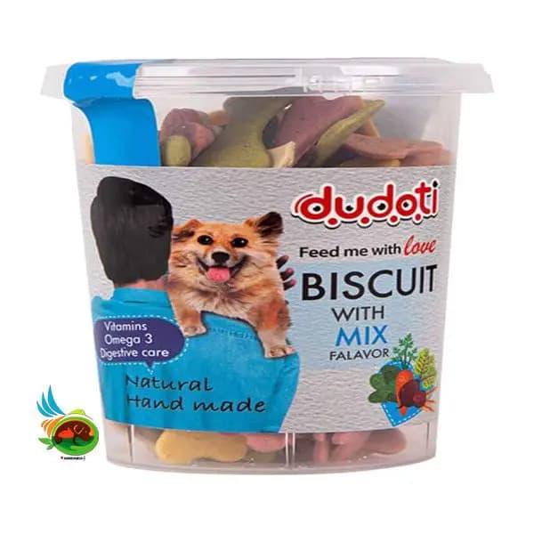 تشویقی بیسکویتی سگ دودوتی با طعم میکس Dudoti biscuit with mix flavor وزن ۳۵۰ گرم