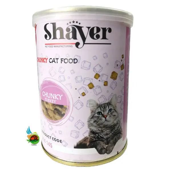 کنسرو گربه شایر مدل خورشتی طعم بوقلمون Shayer chunky cat food with turkey وزن ۴۰۰ گرم