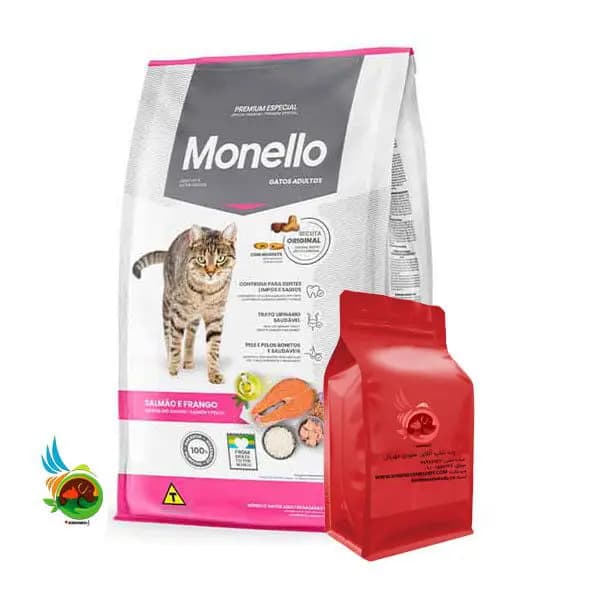 غذای خشک گربه بالغ مونلو با طعم سالمون و مرغ Monello adult cat salmon & chicken وزن ۱ کیلوگرم (فله ای)