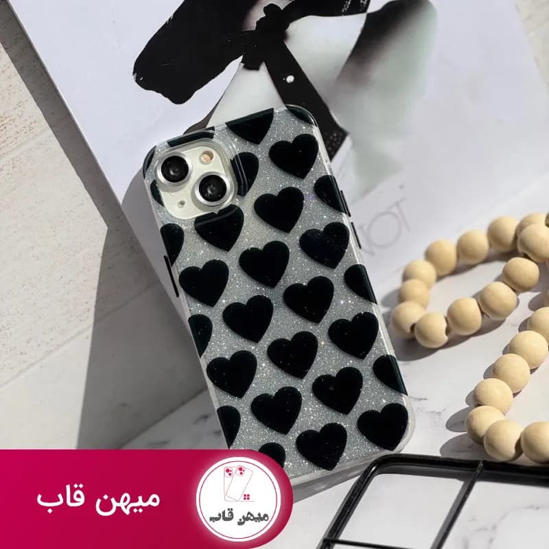 قاب گوشی آیفون قلب مشکی شاینی - کد (۷۴۴۴۴)
