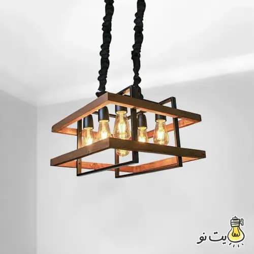 لوستر مدرن شش شعله چوب و فلز M139
