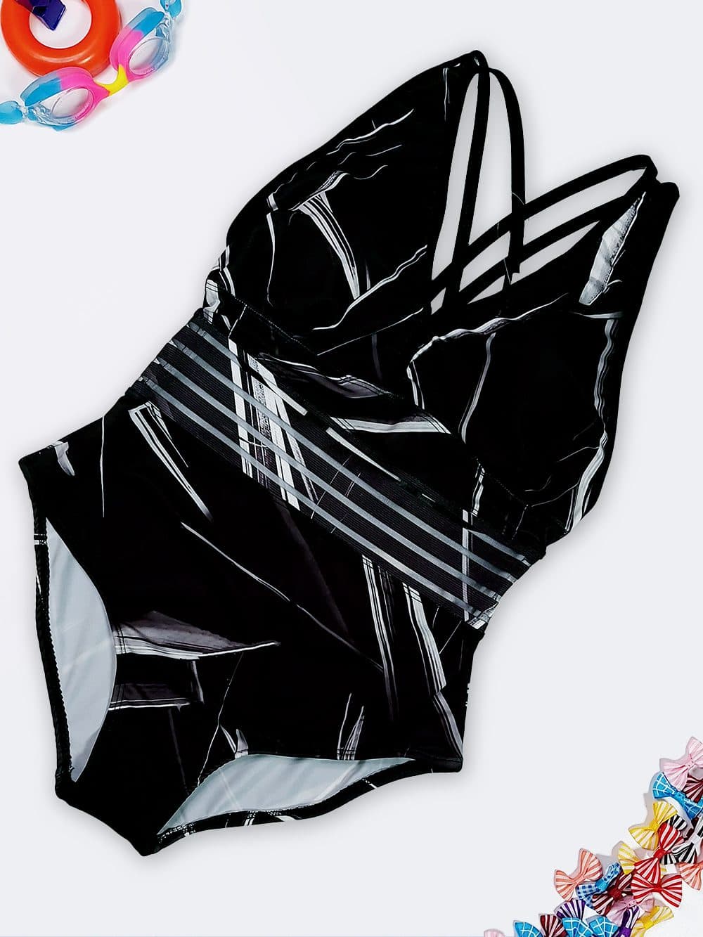 مایو زنانه کمر شیشه ای راه راه در مدل اسلیپ شیک و خاص کاپدار اسپیدو ( Speedo )