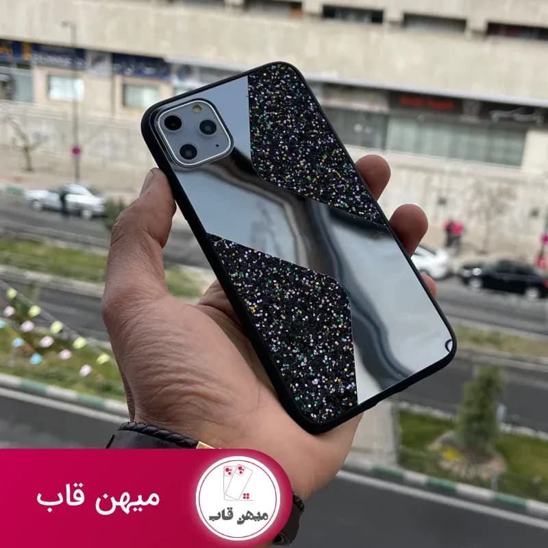 قاب موبایل آیفون طرح سواروسکی موج دار آینه و نگین - کد (۱۰۰۴۸۷)