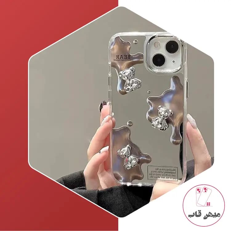 قاب گوشی آیفون خرس برنزی آینه ای - کد (۹۹۷)