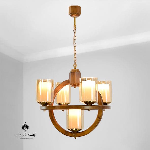لوستر آویز 5 شعله چوبی رومن دارکار کد 230/5