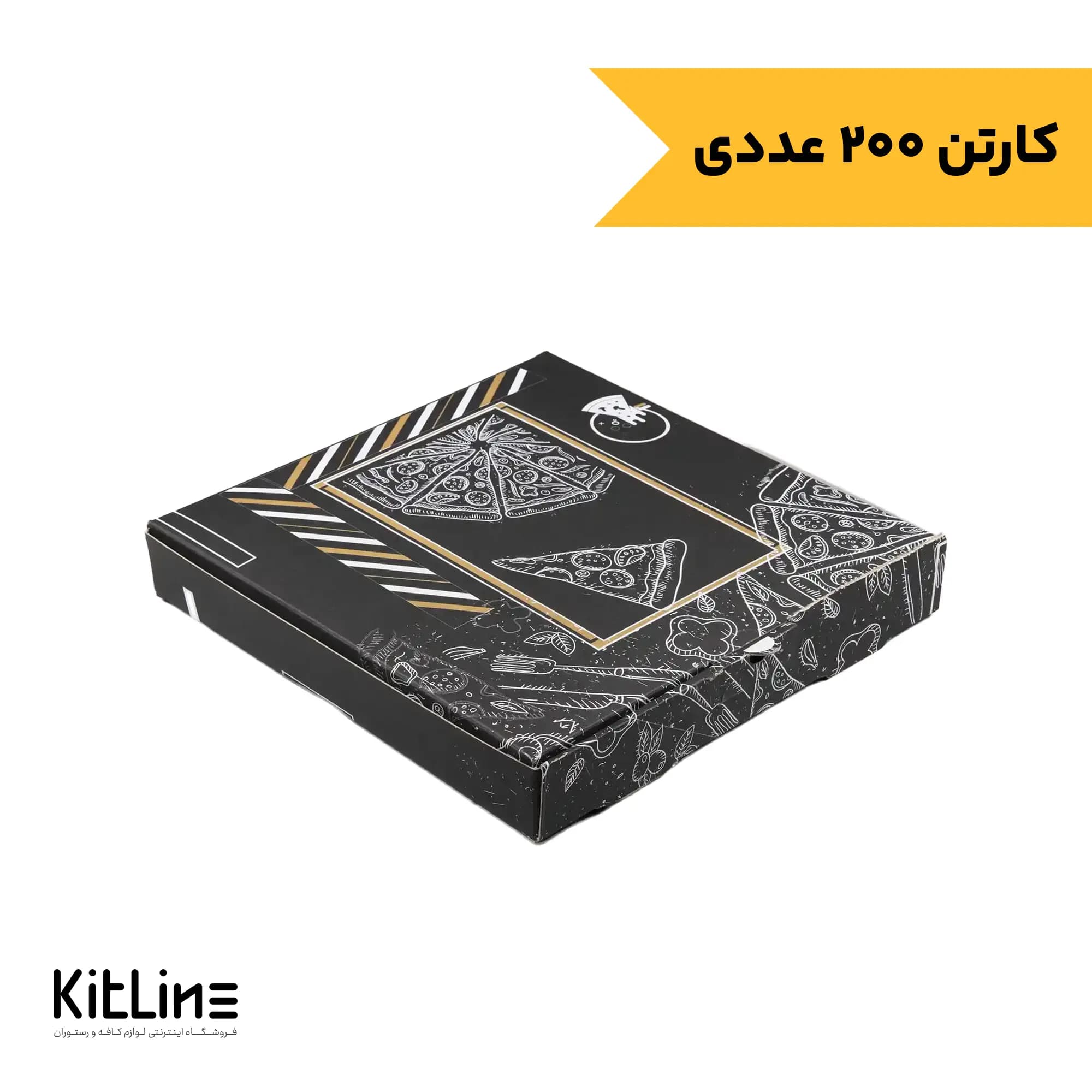 جعبه پیتزا کاغذی طرح دار مشکی ۲۴ سانتیمتری (کارتن ۲۰۰ عددی)