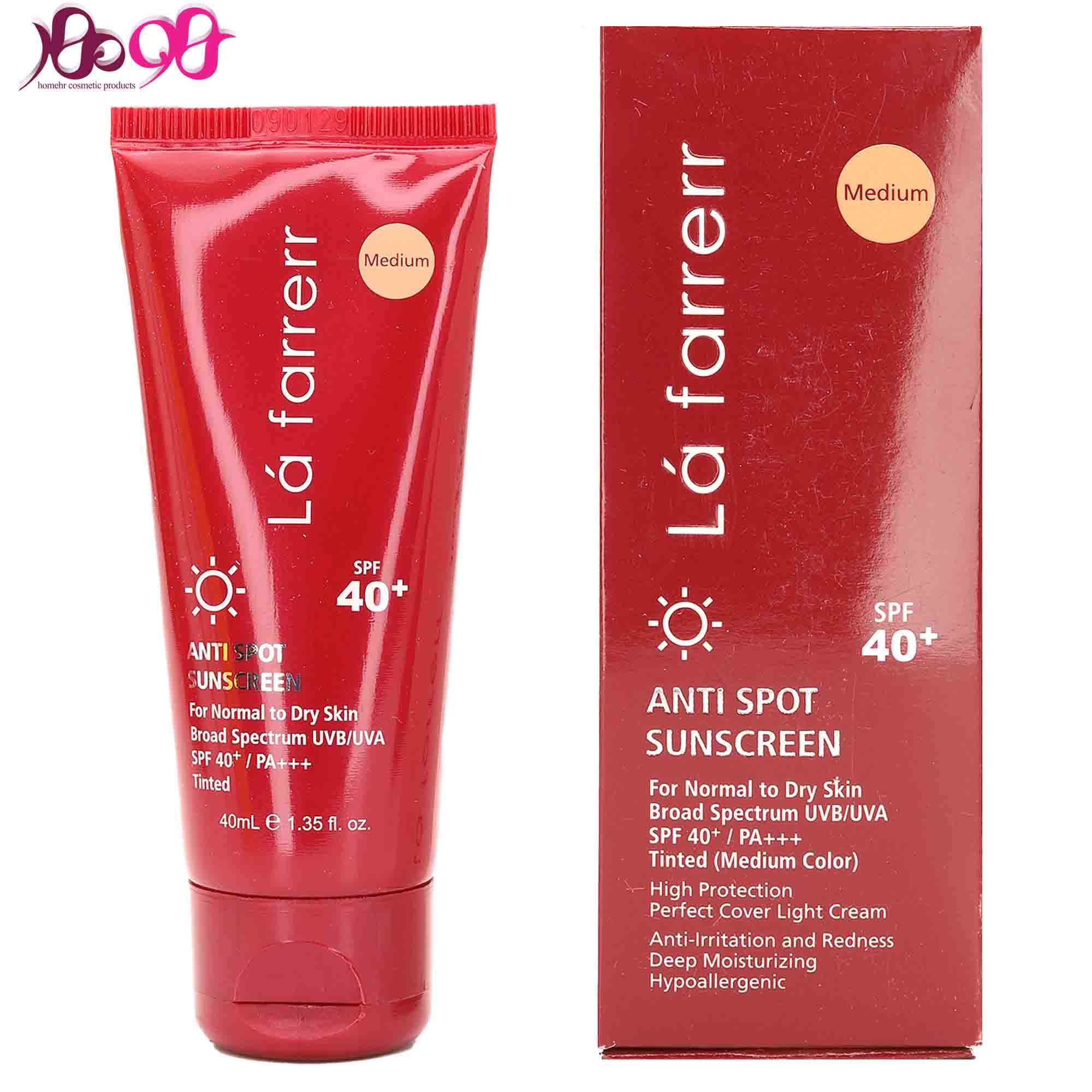 کرم ضد آفتاب SPF40 رنگ متوسط لافارر ضد لک پوست خشک و معمولی
