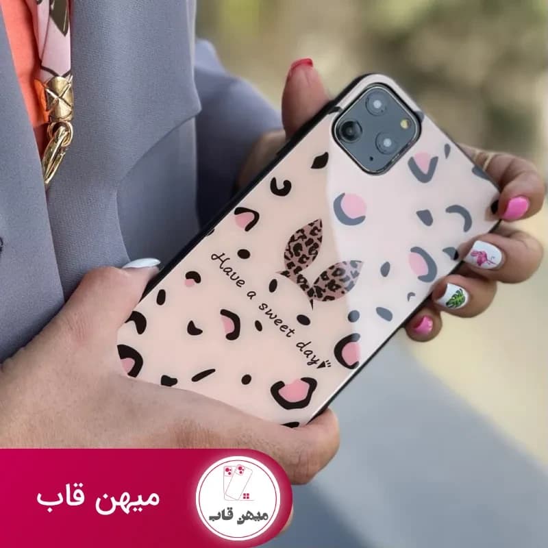 قاب موبایل سامسونگ پلنگ صورتی خرگوشی پشت گلس + بند ست - کد (۱۰۰۰۳۱)
