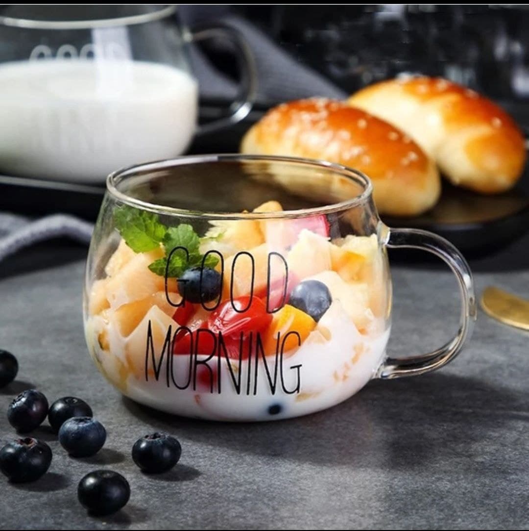 لیوان پیرکس گود مورنینگ (Good Morning) تپل وارداتی