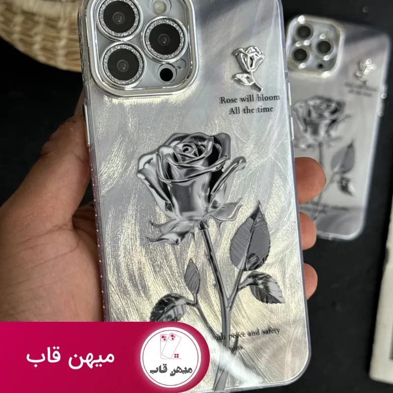 قاب موبایل آیفون گل رز سربی - کد (۹۳۵۷۸)