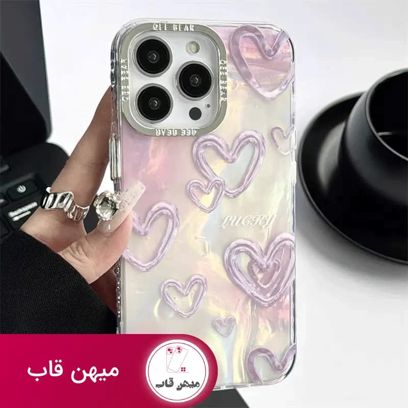قاب گوشی آیفون Pink Love قلب صورتی صدفی - کد (۱۵۵۶۴)