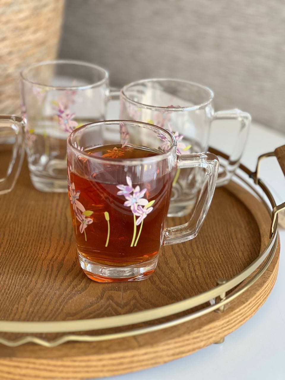 لیوان دسته دار اوشن 320 میل- طرح گل گندمی بنفش کد 20
