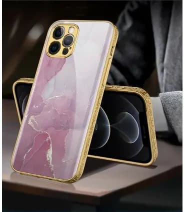 کاور اورجینال لاکچری طرح مرمر صورتی GKK PLATING ایفون Iphone 12Pro Max