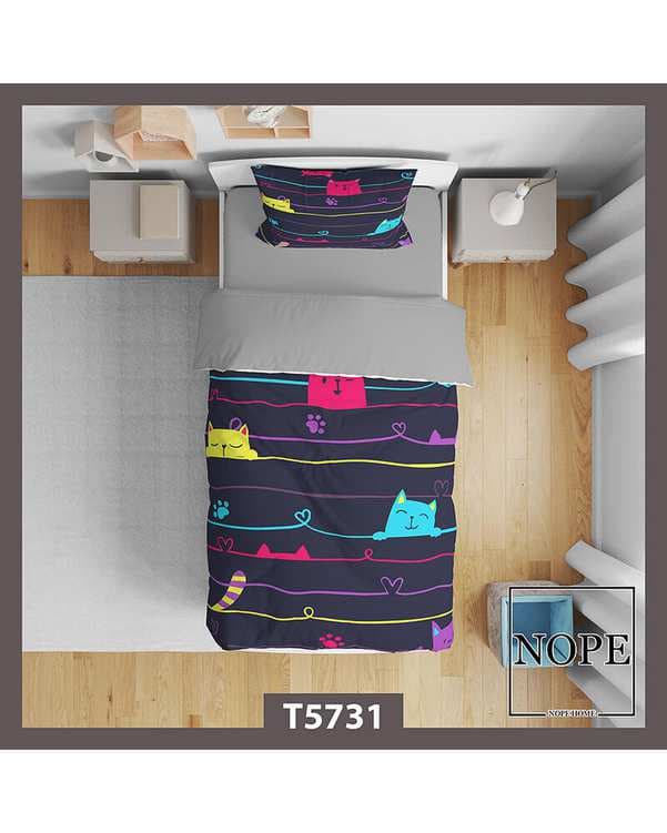 سرویس لحاف روتختی کودک یک نفره 5 تکه نوپه هوم Nopehome طرح پترن گربه کد T5731