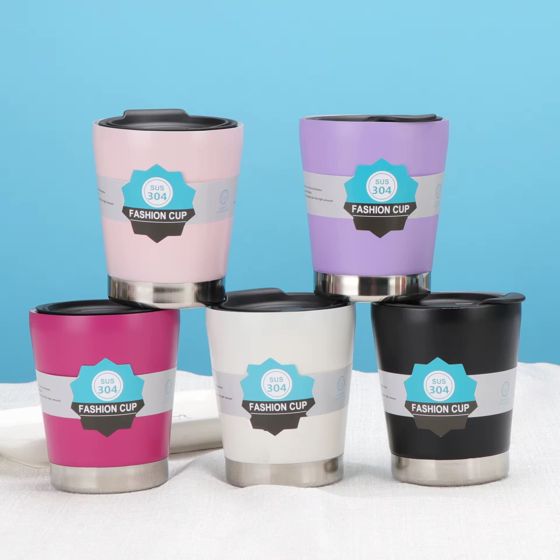 تراول ماگ استیل 318 میل مدل FASHION CUP درب دو حالته آسان نوشی و نی خور