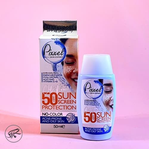 کرم ضدآفتاب بی رنگ پیکسل SPF50 مناسب پوست چرب، جوش دار و مختلط 50میل Pixxel Sunscreen