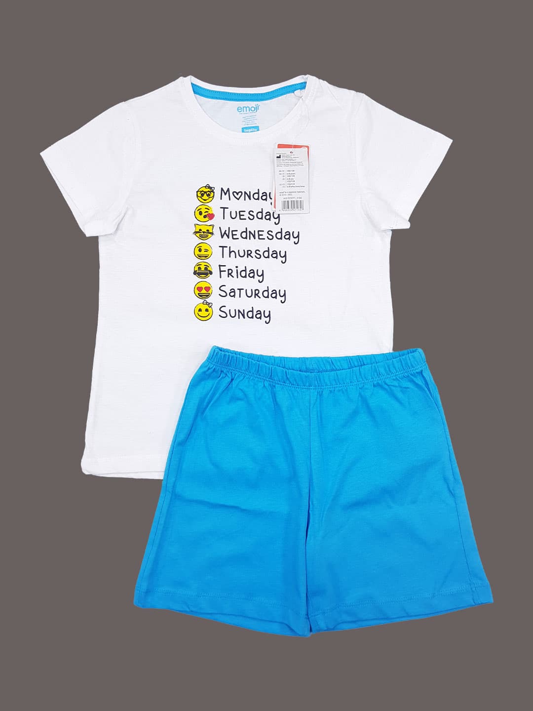 ست تیشرت شلوارک طرحدار بچگانه دخترانه برند emoji کد kids894