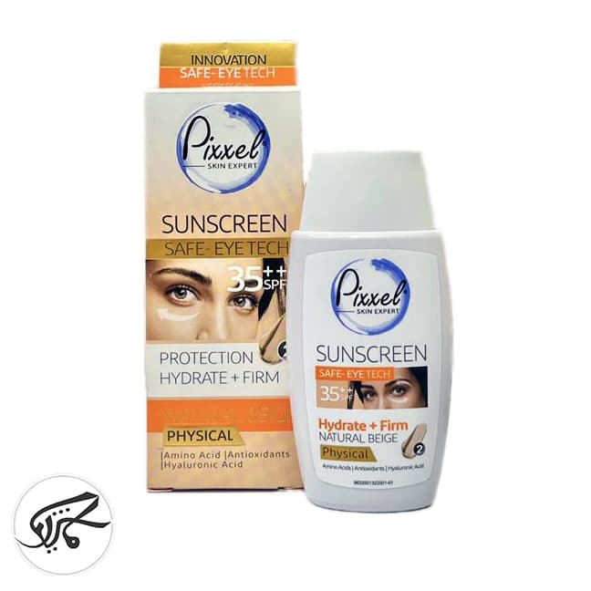 کرم ضدآفتاب فیزیکی رنگی صورت و دورچشم پیکسل SPF35 مناسب انواع پوست 50میل Pixxel Sunscreen