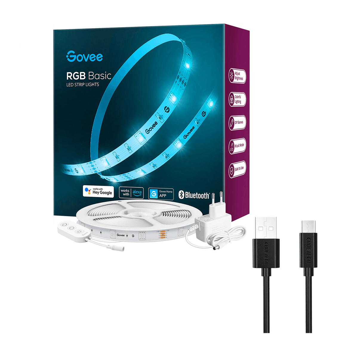 ریسه هوشمند گووی مدل LED Strip 5M Alexa Smart RGB WiFi H615A طول 5 متر همراه با کابل چویتک