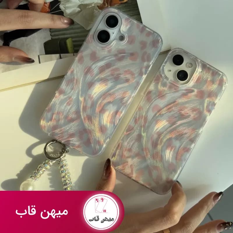 قاب گوشی آیفون پلنگی براش گلبهی بدون بند - کد (۶۳۹۱۹)