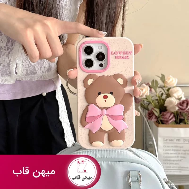 قاب گوشی خرس پاپیون صورتی - کد (۶۵۵۲۵)