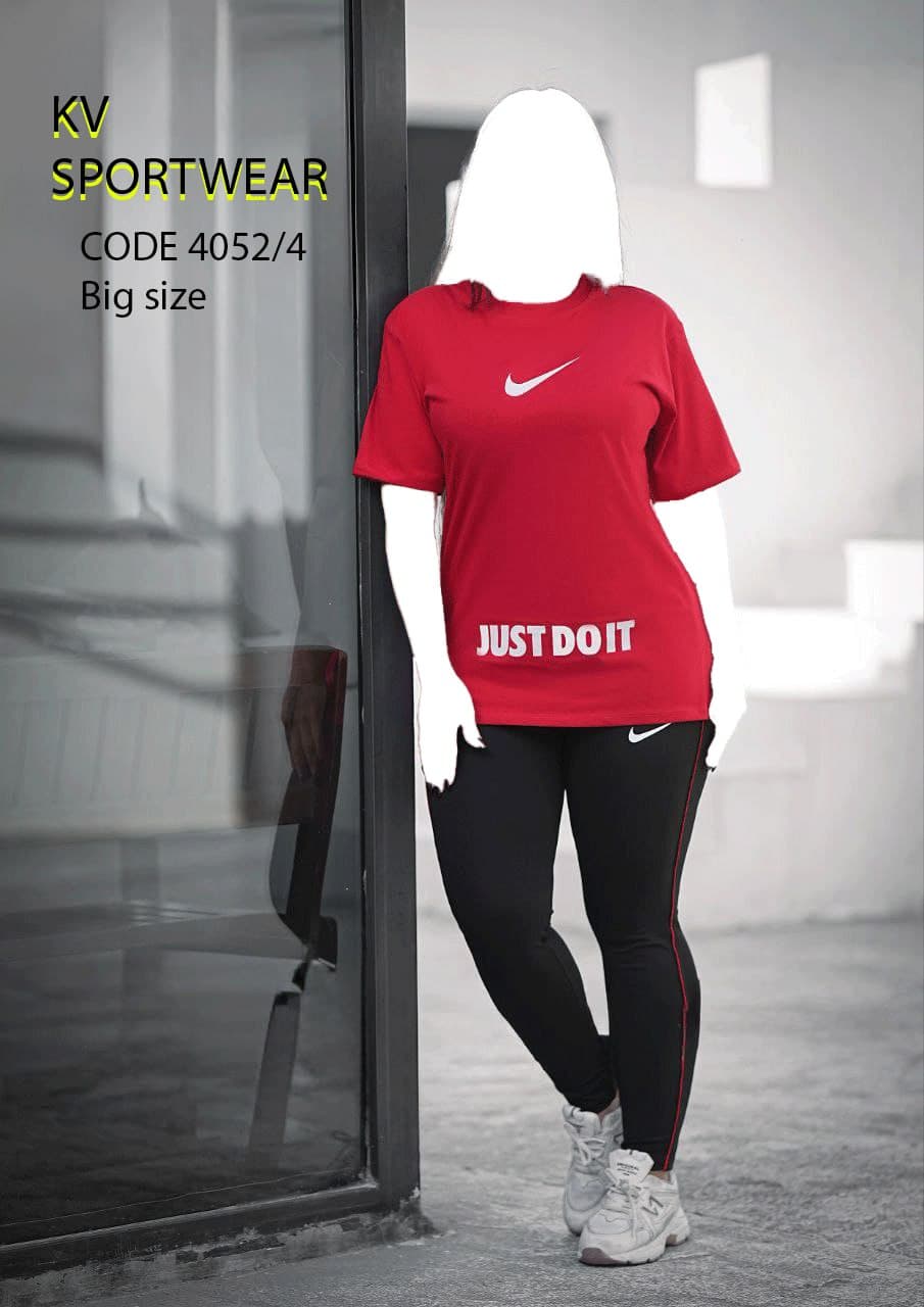 ست تیشرت شلوار نخ پنبه سایز بزرگ ورزشی زنانه NIKE کد 009