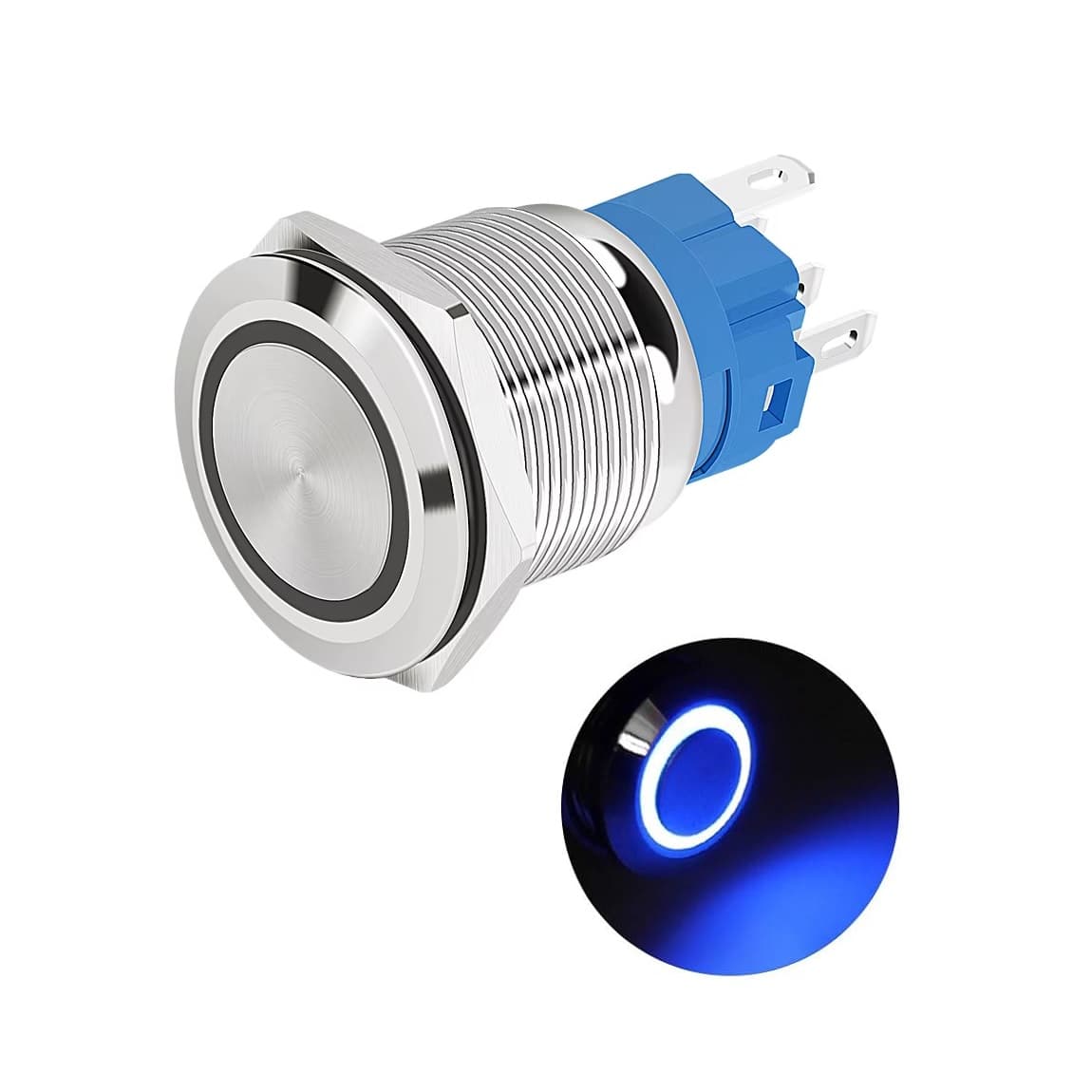 کلید فشاری فلزی آبی LED قطر 12V/24V – 22mm