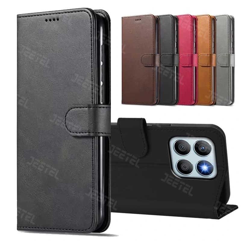 کیف چرمی Honor X6A مدل لپ تاپی جاکارتی دار (محافظ لنزدار)