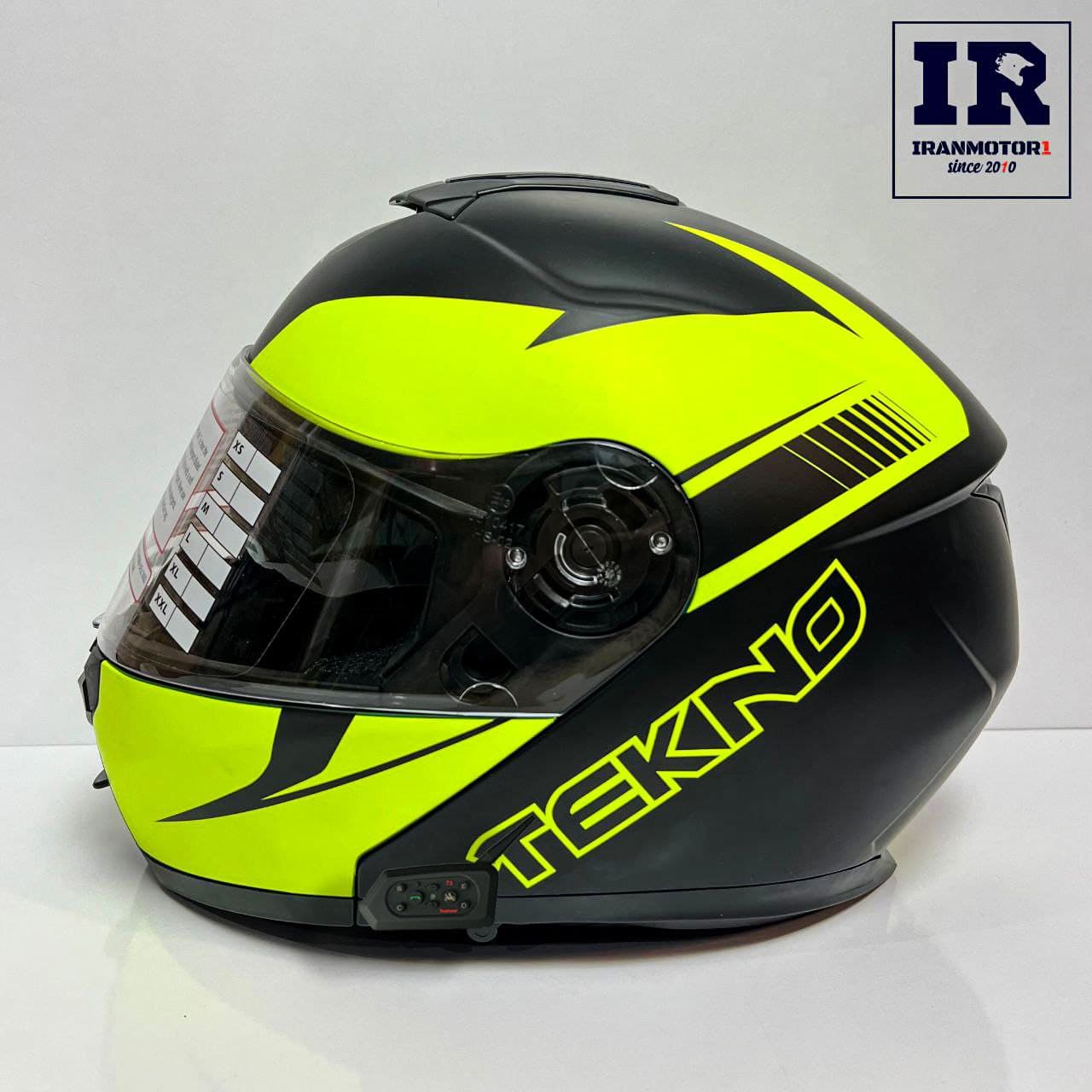 کلاه کاسکت بلوتوث دار فک متحرک تکنو Tekno – فسفری مشکی + T6