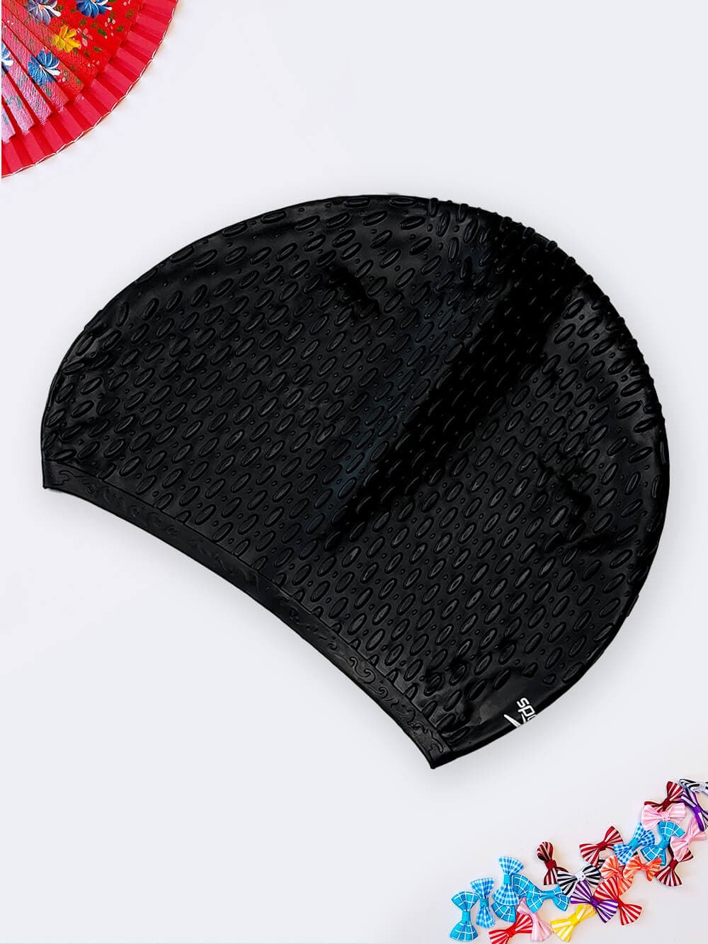 کلاه استخر شنا مشکی زنانه و مردانه سیلیکونی مناسب برای مو های بلند بانوان اسپیدو ( Speedo ) طرح پفکی