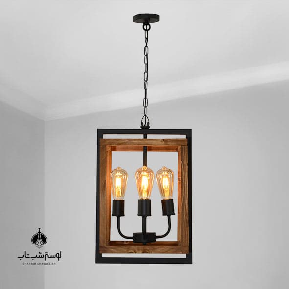 لوستر آویز مدرن چوب و فلز چهار شعله 2224