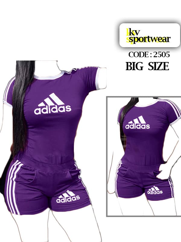 ست تیشرت شورتک سایز بزرگ ورزشی زنانه adidas کد 001