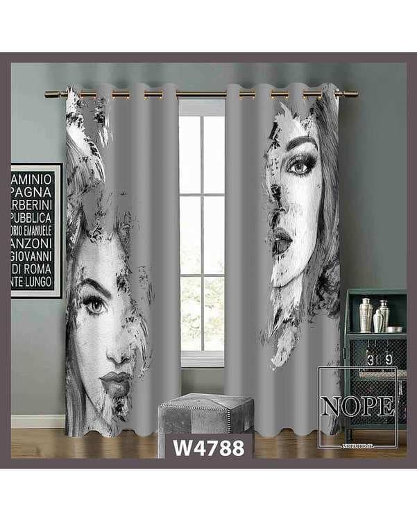 پرده مخمل نوپه هوم Nopehome مدل پانچی طرح چهره کد W4788