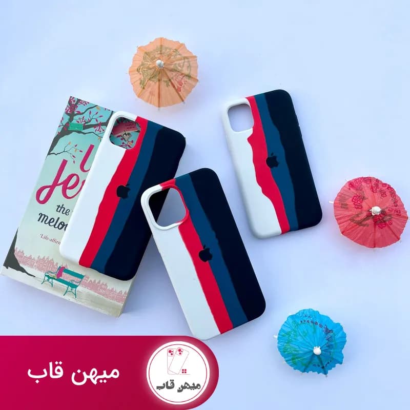 قاب گوشی آیفون سیلیکون رنگین کمانی سفید مشکی - کد (۴۹۸۷۹)