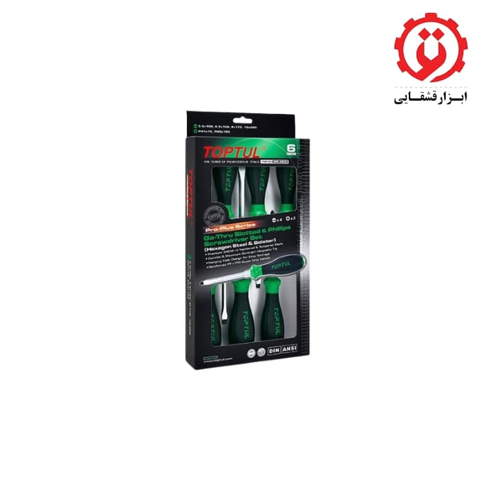 ست پیچ گوشتی ضربه خور تاپ تول 6 عددی مدل GFE-0602