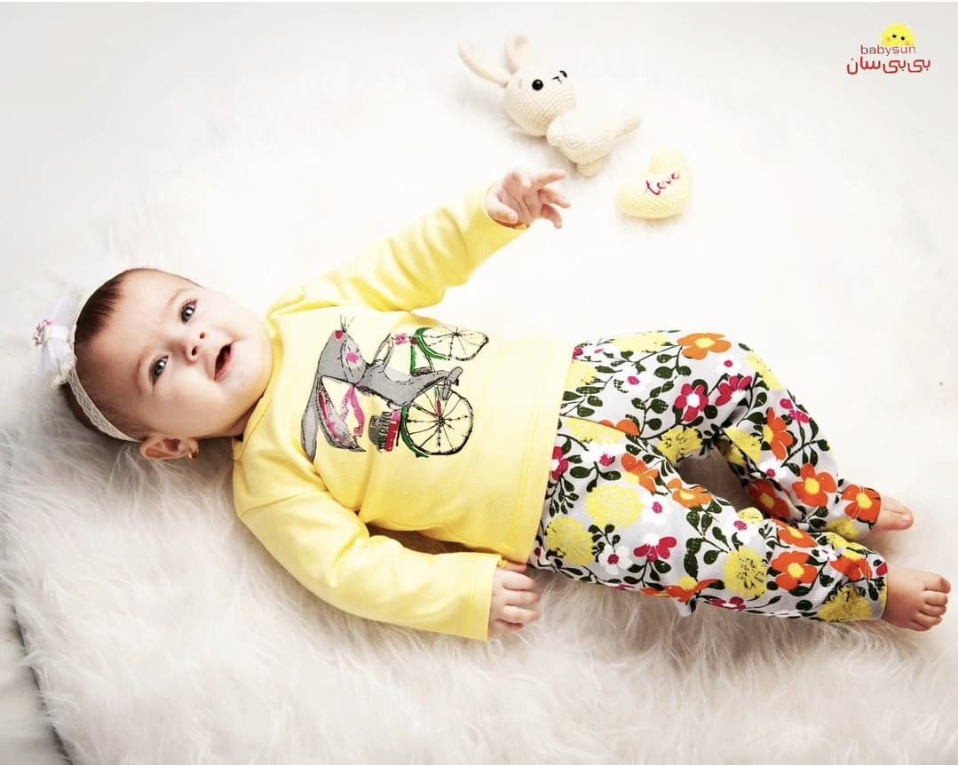 سرویس تکه باز پنبه دخترانه طرح خرگوش و دوچرخه