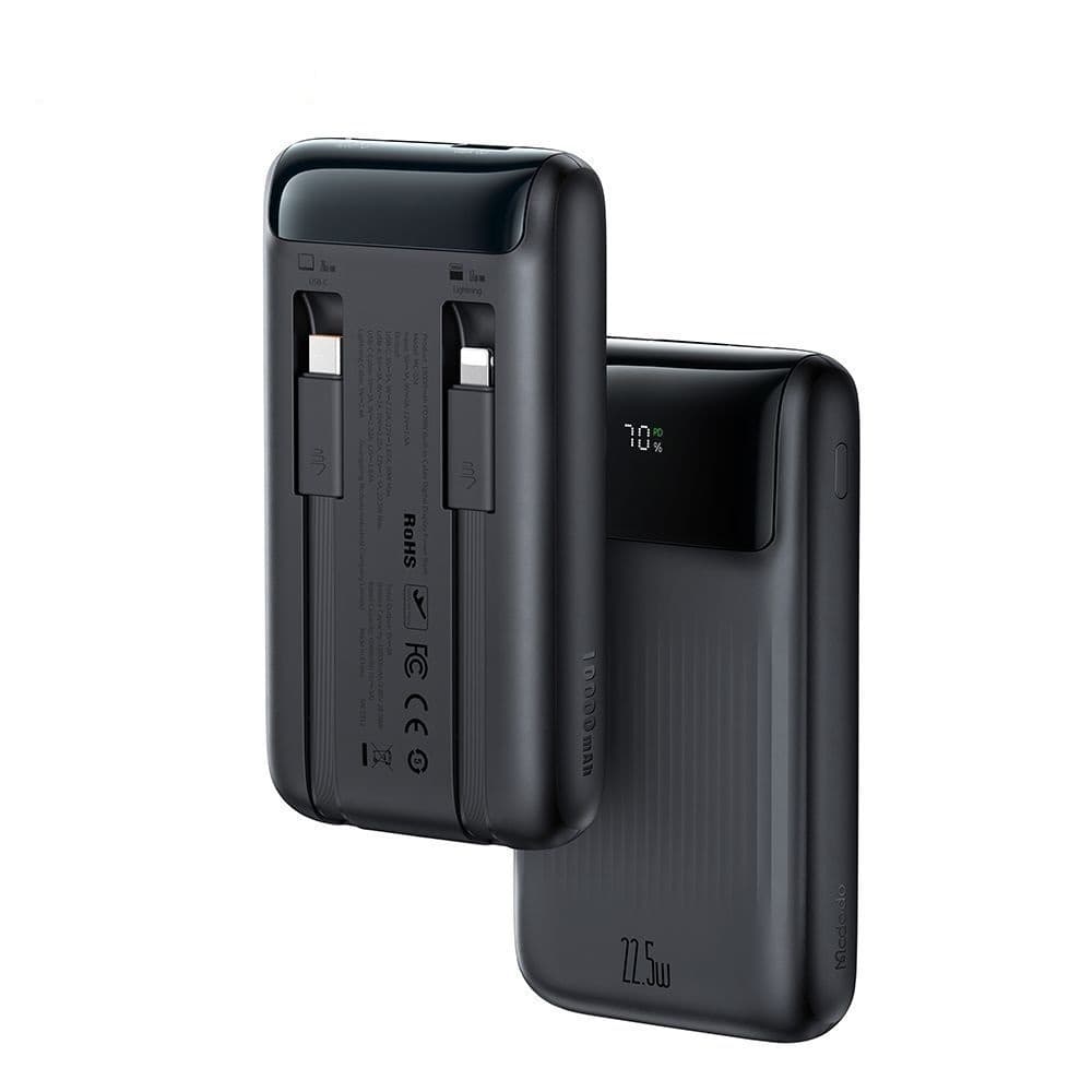 پاوربانک مک دودو مدل MC-0241ظرفیت 10000mAh همراه دو کابل متصل تایپ سی و لایتنینگ با توان خروجی 22.5 وات