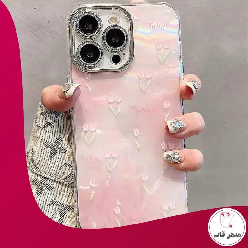 قاب گوشی آیفون لاله صدفی صورتی - کد (۱۶۵۸)