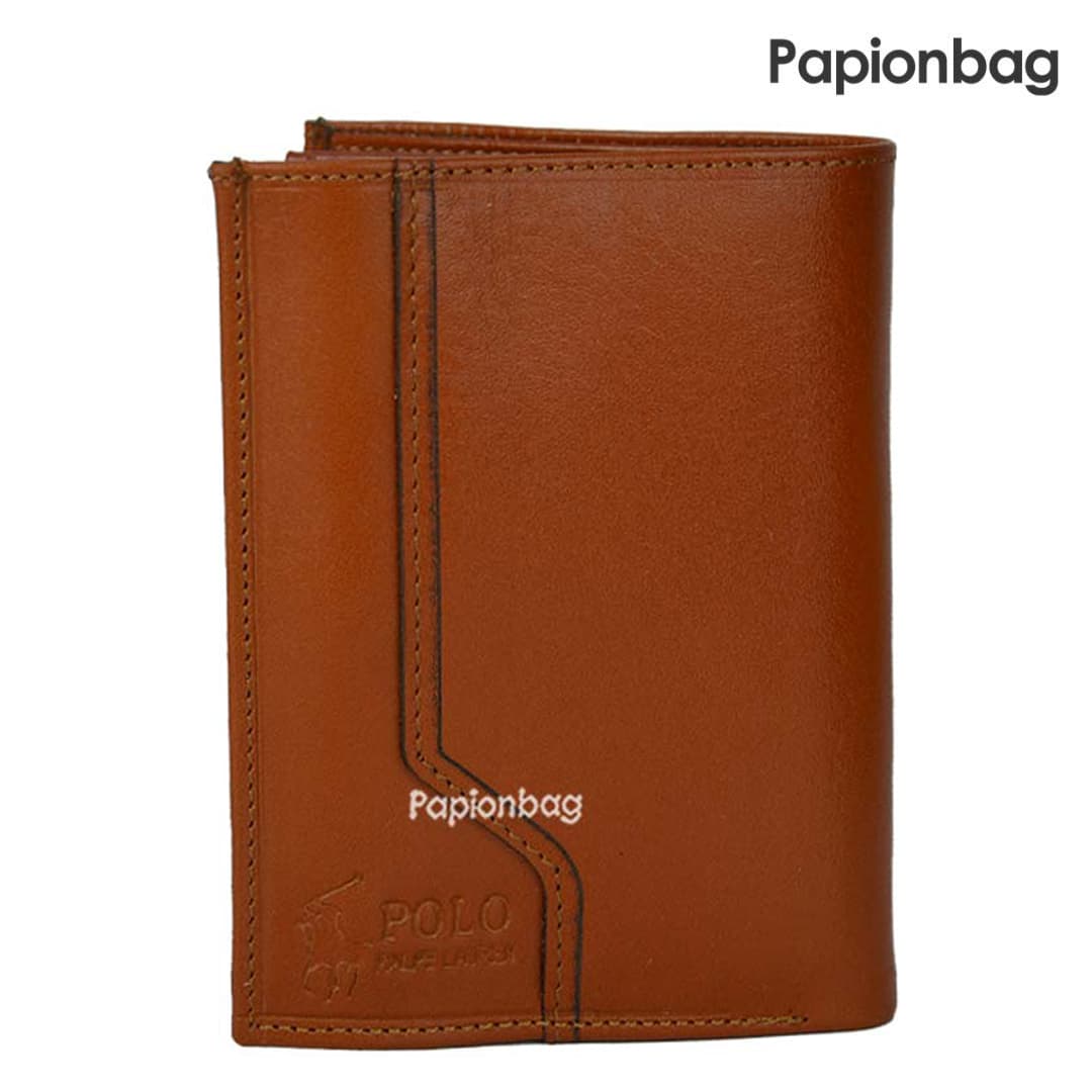 کیف پول کتابی چرم طبیعی پولو کد283 (مشکی- عسلی)