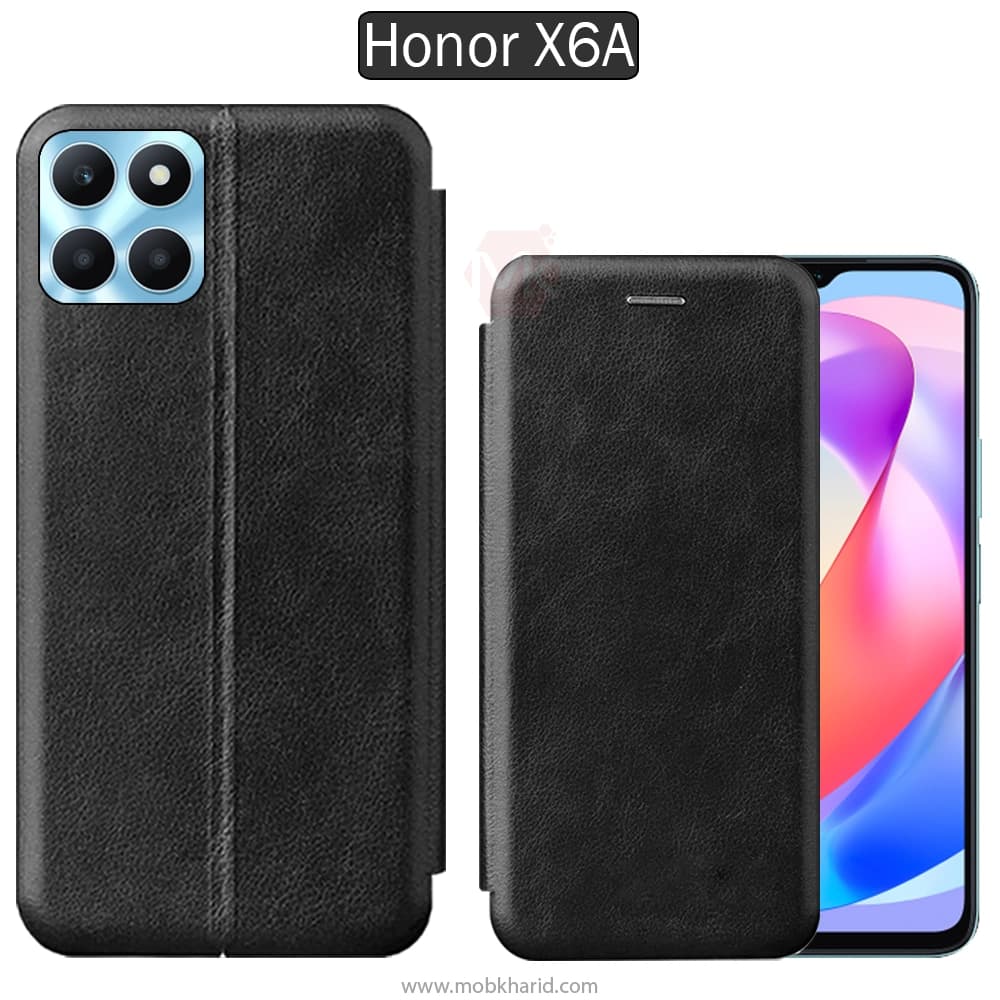کیف چرمی Honor X6A مدل لپ تاپی جاکارتی دار (محافظ لنزدار)