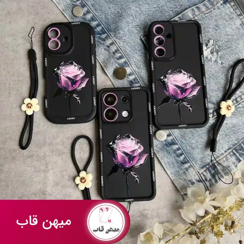 قاب سامسونگ سولید یووی گل رز بنفش همراه با آویز - کد (۸۱۲۳۴)