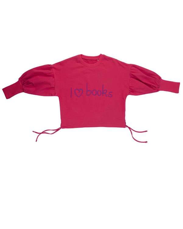 بلوز دخترانه آستین پفی سرخابی مرینو Merino طرح Books کد 1399