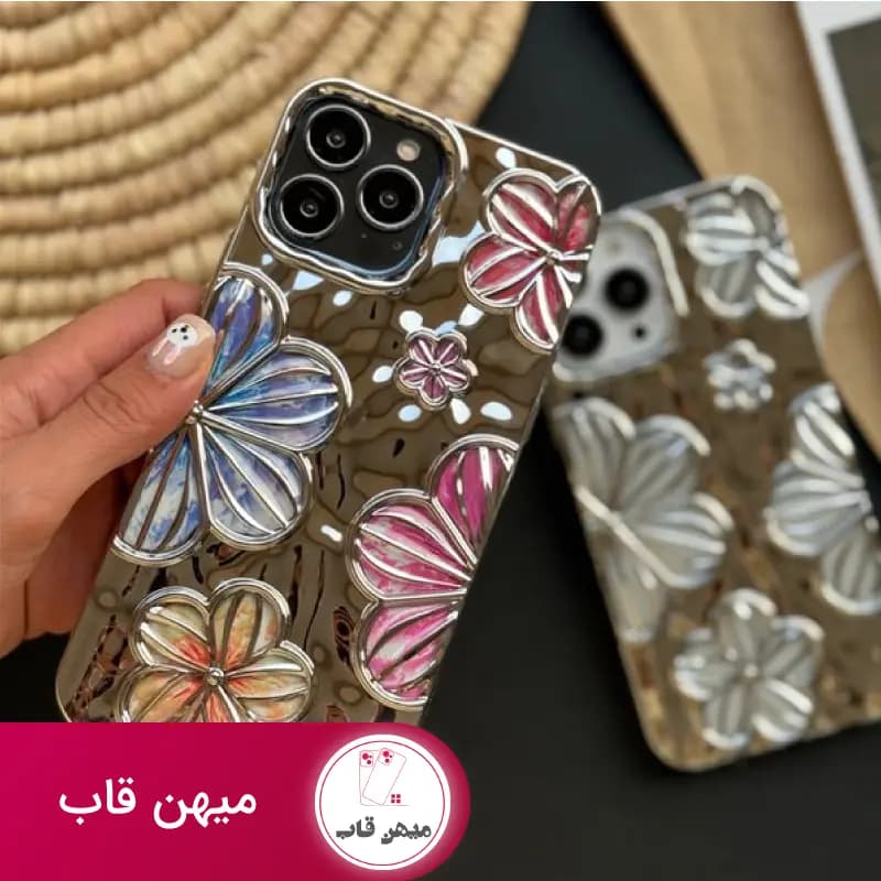 قاب گوشی آیفون گل رنگی کرومی - کد (۵۴۹۲)