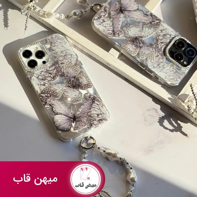 قاب گوشی آیفون الماس پروانه ای خاکستری Grey butterfly diamond - کد (۵۰۲۵۷)