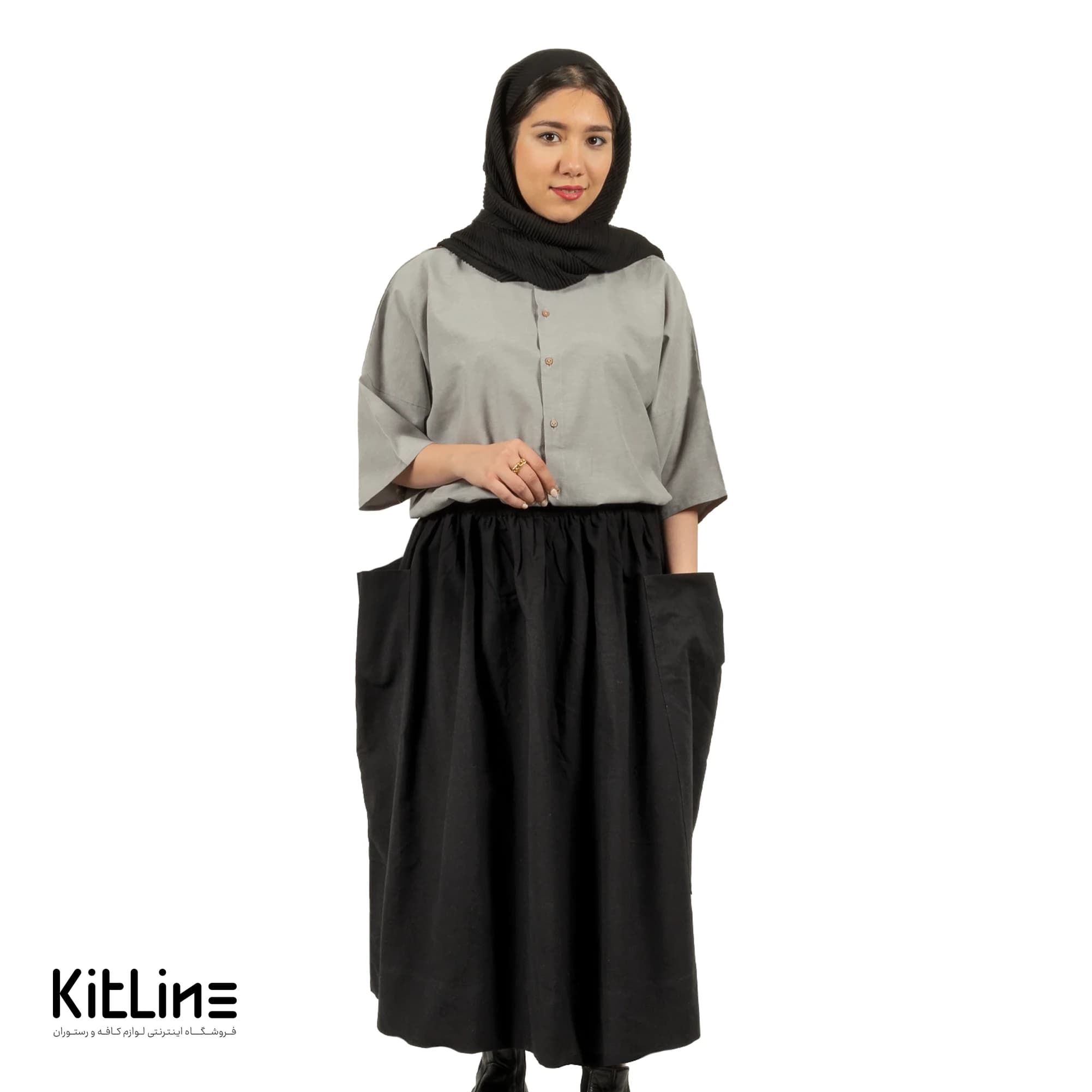 دامن لینن دو جیب مشکی S.R