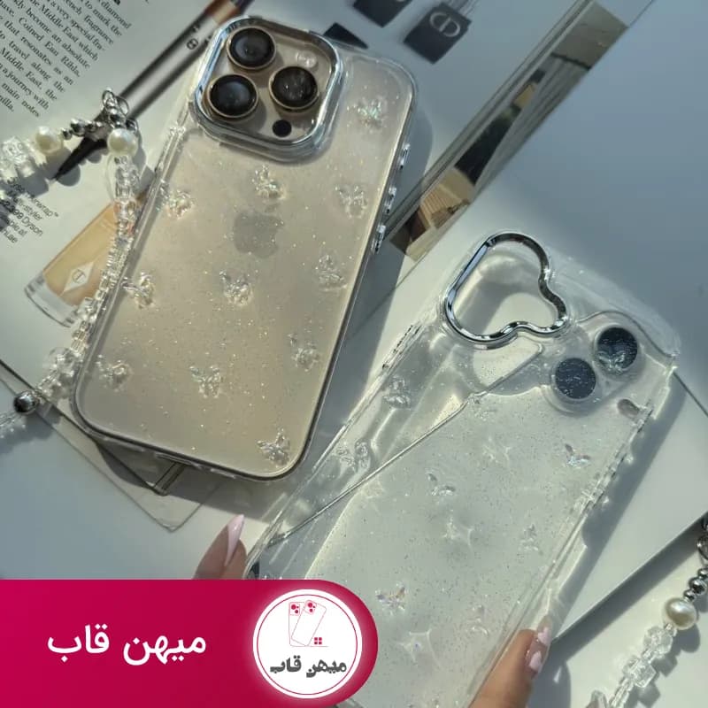قاب گوشی آیفون پروانه ریزه شفاف بدون بند آویز - کد (۷۰۳۴۰)