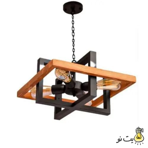 لوستر آویز چهار شعله چوب و فلز کد 134