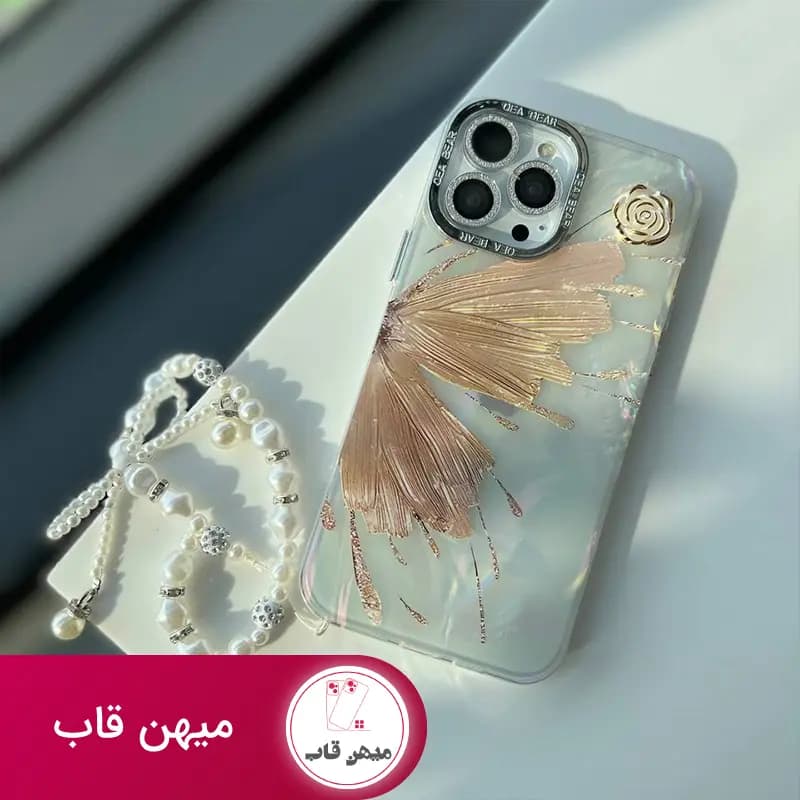قاب گوشی آیفون Golden Butterfly پروانه طلایی (همراه با آویز) - کد (۸۰۰۱)
