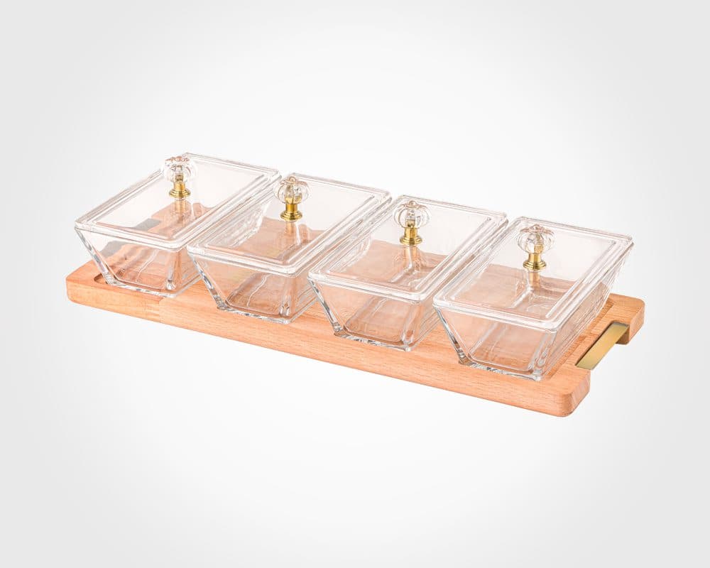 اردور خوری مستطیل دربدار پایه چوبی 4 عددی لیمون کد 2249