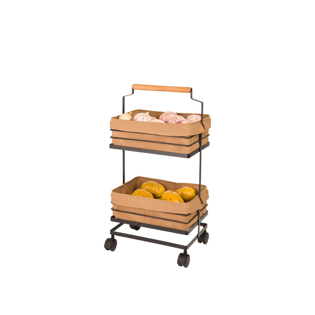 جا سیب زمینی و پیاز فلزی 2 طبقه دسته چوبی لیمون (کد2323)